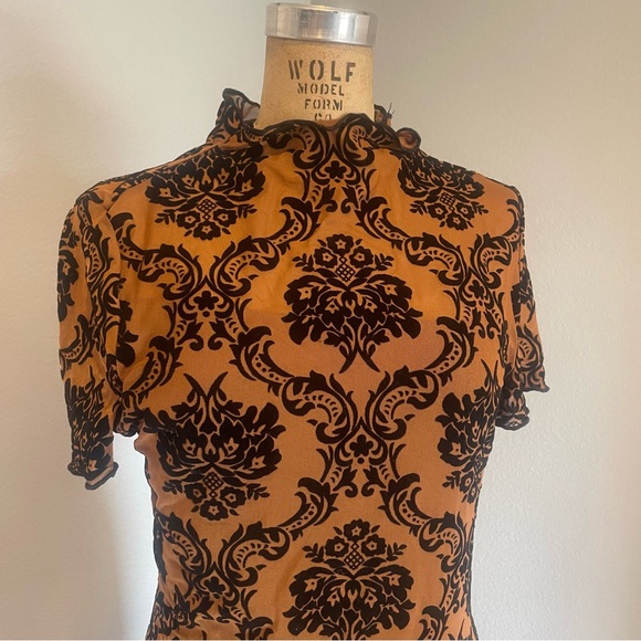 SHEIN- SZ M Mock Neck Split Hem Damask Flocked Mesh Dress - Picture 5 of 6